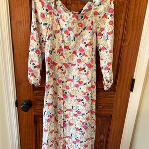 Ann Taylor Factory Red and Blue Floral Long Sleeve Dress